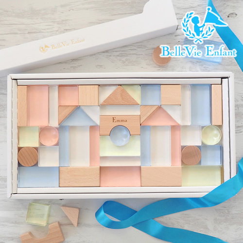 【出産祝い 誕生日】Lumiere Cubes アクリル＆木の積み木 43ピース(日本製)