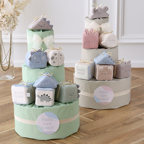 【出産祝い】mocmof （モクモフ）やわらか布積み木おむつケーキ