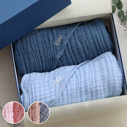 ガーゼおくるみ フード付きバスタオル２枚セット