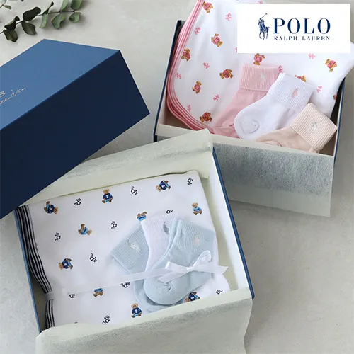 【出産祝い】POLO RALPH LAUREN(ポロ ラルフローレン)ブランケット+ベビーソックス ギフトセット