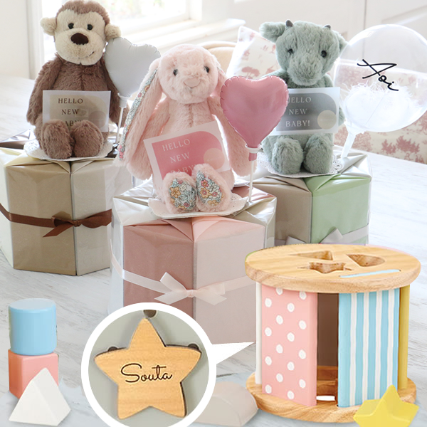 Jellycat Sweetie(ジェリーキャットスウィーティー)おむつケーキ&名入れミルキートイ シュガーボックス（Milky Toy Sugar Box）